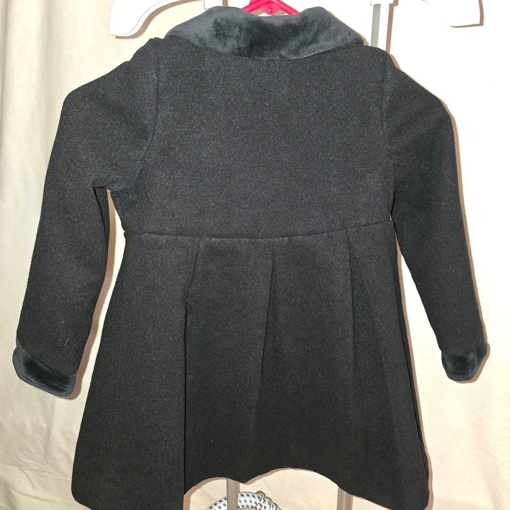 Catherine Malandrino Girls Black Double Breasted Pea Coat Velvet Trim Size 6 - Picture 4 of 7